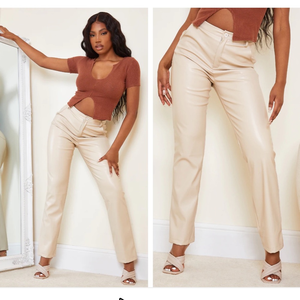 Stone faux leather straight leg pants